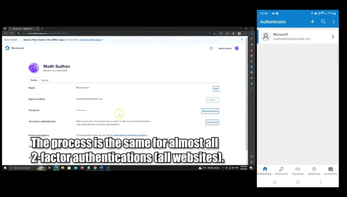 Enter the generated code from the Authenticator app to complete the setup for each website/account.