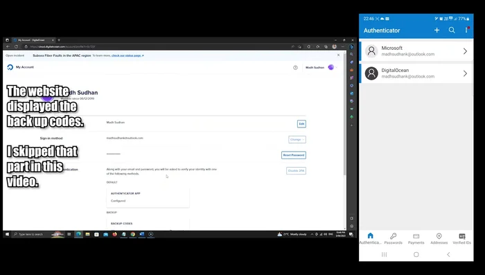 Enter the generated code from the Authenticator app to complete the setup for each website/account.