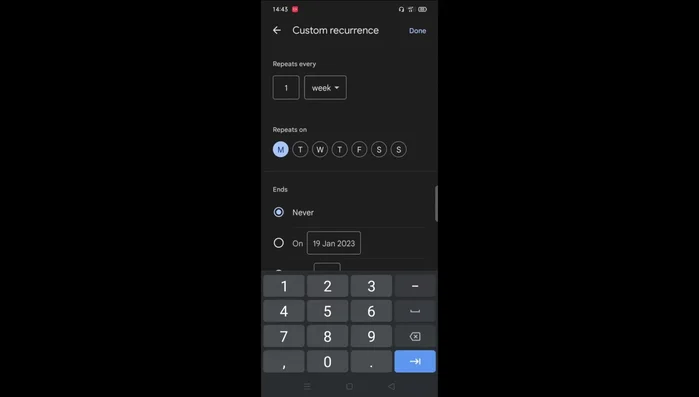 If using "Custom", specify the day and frequency of the recurrence.