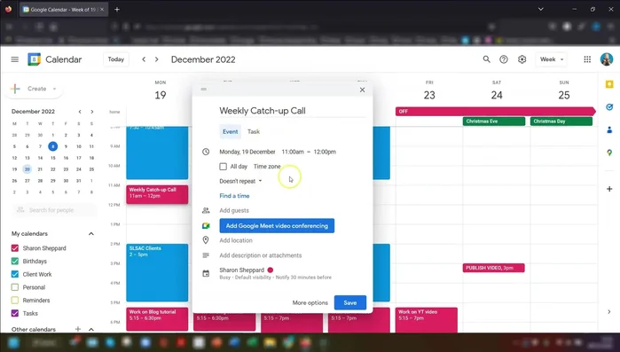 Click the dropdown arrow and select "Weekly" or "Custom" for your desired recurrence.