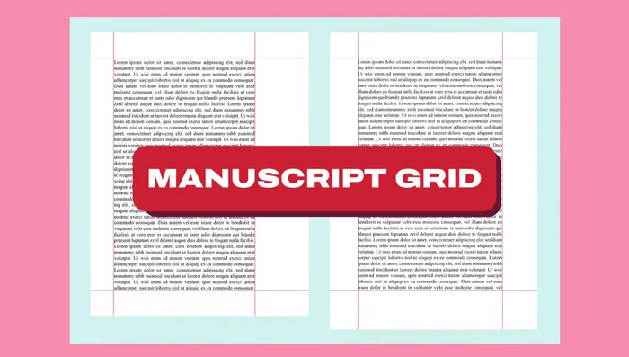 Manuscript Grid: A single-column grid for organizing text flow in books, using margins for notes or images to enhance readability.