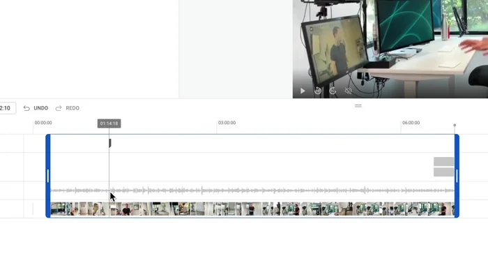 Cut sections from the middle of the video: Use the playback indicator to locate the section you want to remove. Click 'Add a new cut'. Drag the red handles to select the portion to remove and click the checkmark to cut it out.
