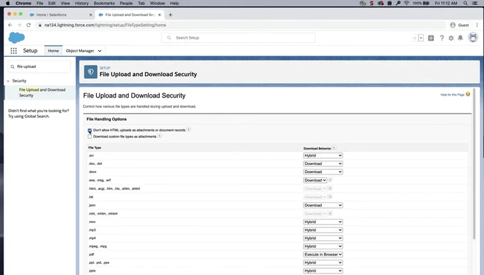 To enhance security for custom file types, select "Download custom file types as attachments".