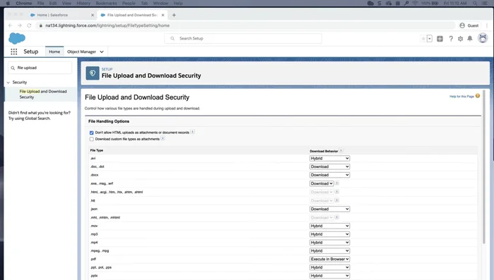 To enhance security for custom file types, select "Download custom file types as attachments".