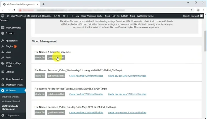 Once uploaded, locate the file in your media library and click 'Get Download Link' to download it. Note that the download link expires after 20 minutes.