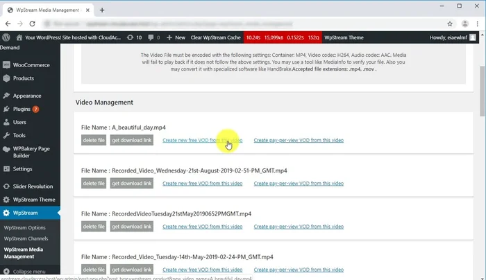 Create a free Video On Demand (VOD) by clicking 'Create new free VOD' from the video's page. Add a name, details, and customize headers, images, categories, and tags. Publish when ready.