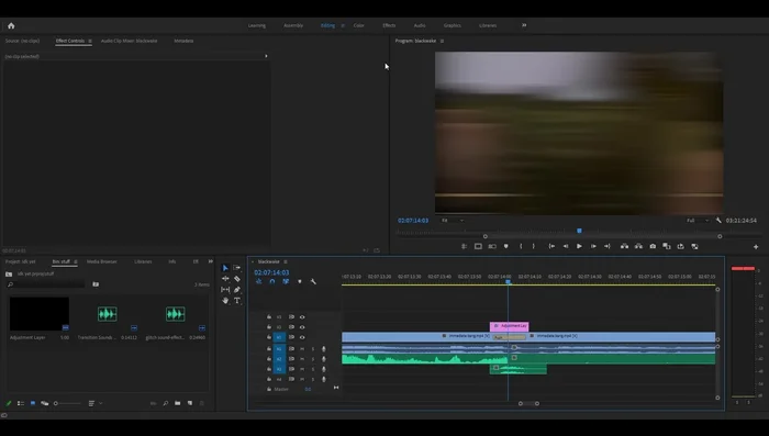 Add a "transform" effect to the adjustment layer. Create keyframes for the scale at the start, middle, and end. Slightly reduce the scale in the middle to avoid black smudging.