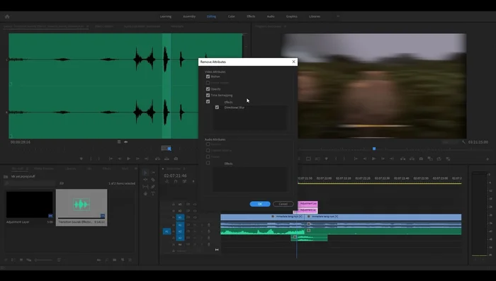 Remove the directional blur attributes from one of the adjustment layers.