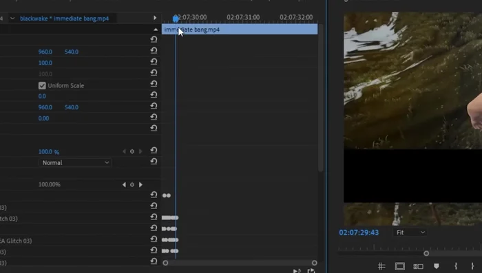 Adjust keyframes in the effects controls to fine-tune the duration and visual effect.