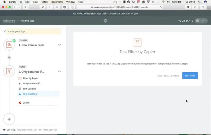 Test the filter to ensure it works as expected (even if it fails in this test case, it’s fine to continue building).