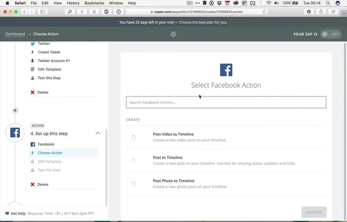 Test the Facebook action (optional).