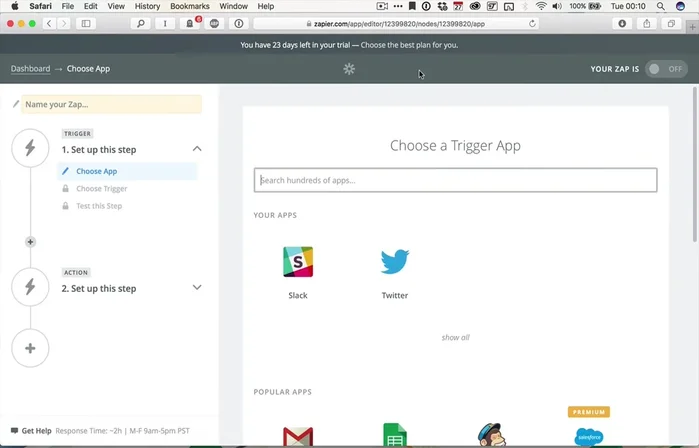 Create a new Zap. Choose 'RSS by Zapier' as the trigger app and select 'New Item' as the trigger event.