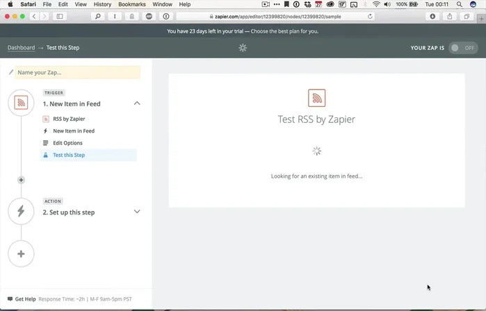 Test the trigger to ensure the RSS feed is connected correctly.
