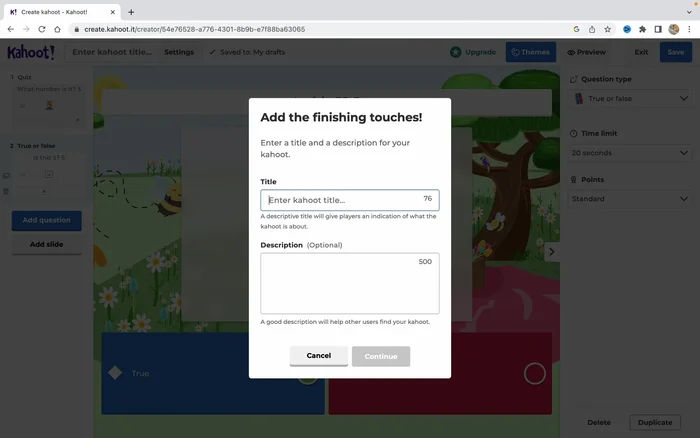 Add a title and description to your Kahoot.