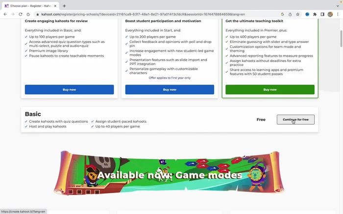 Click on 'Continue for free' to avoid paid plans.
