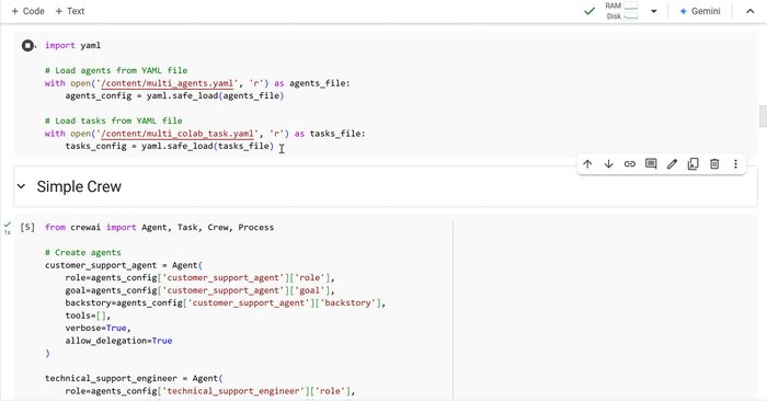 Specify agent roles and tool access: Customer Support Agent delegates tasks, Technical Support Engineer uses Search tool, Returns Assistant uses various tools for documentation retrieval.
