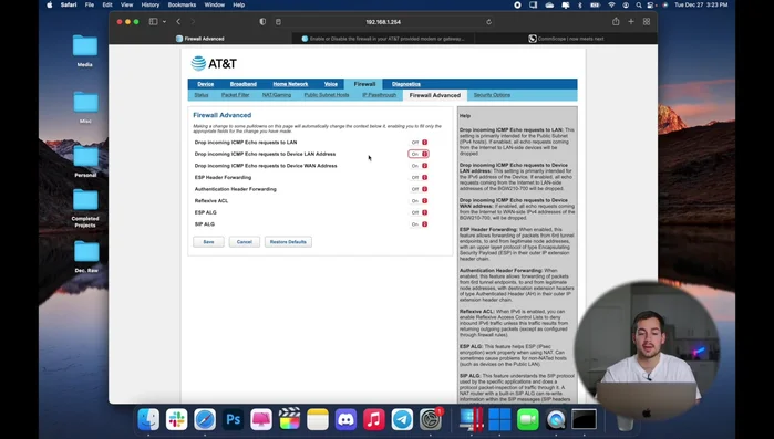 Enable or disable specific firewall settings according to your needs.