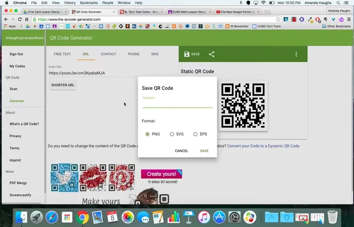 Save the generated QR code as an image file (e.g., .png).