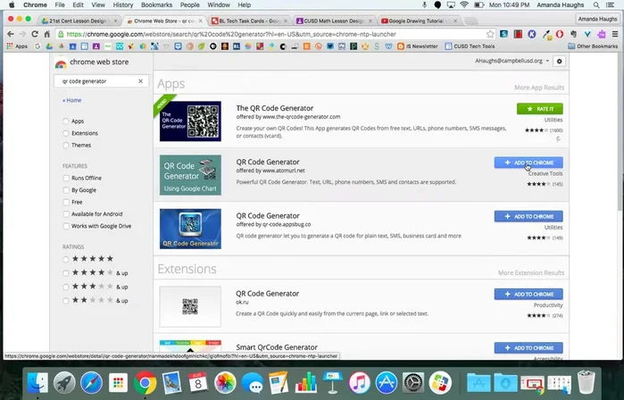 Open the QR code generator app from your Chrome apps menu.