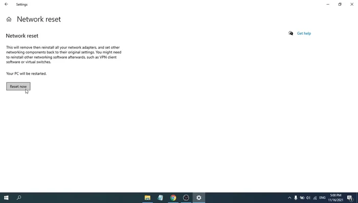 Click Reset now