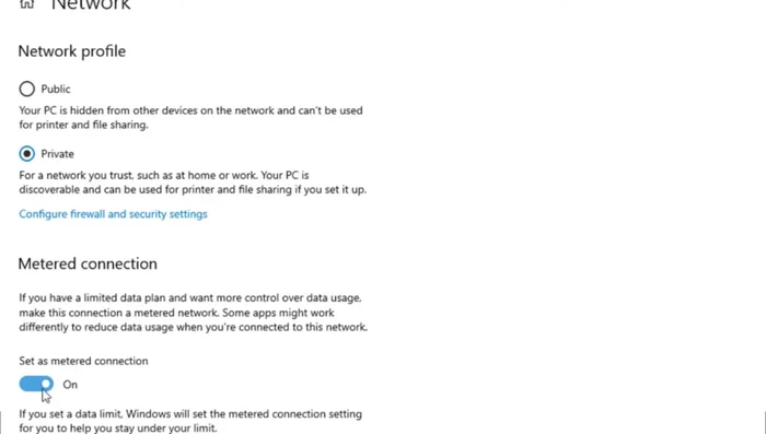 Turn off "Set as metered connection"