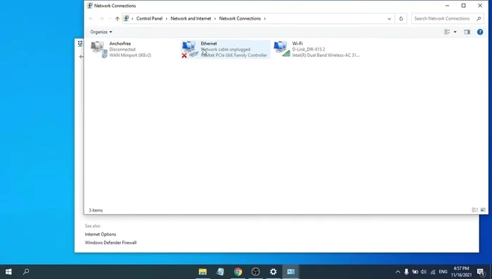 Right click on Ethernet, go to Properties