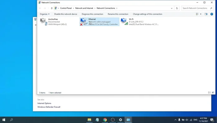 Right click on Ethernet, go to Properties