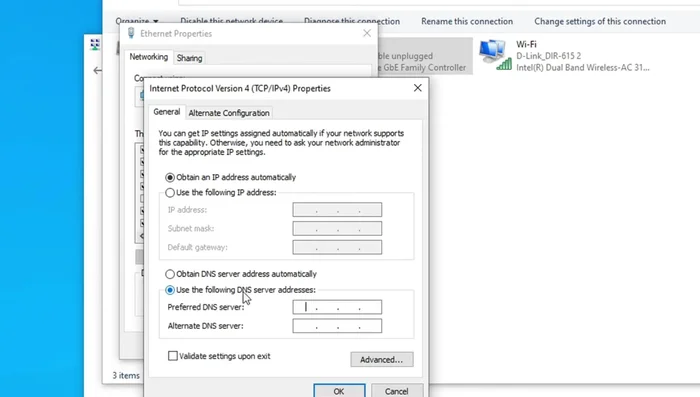 Enter 8.8.8.8 and 8.8.4.4