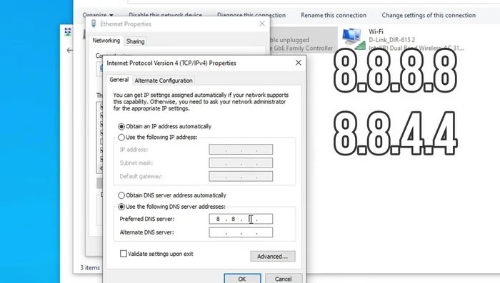 Enter 8.8.8.8 and 8.8.4.4
